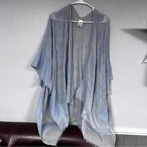 Womens One Size Kimono Cover Up Airy,  Light Blue High Low Flowy Fringed